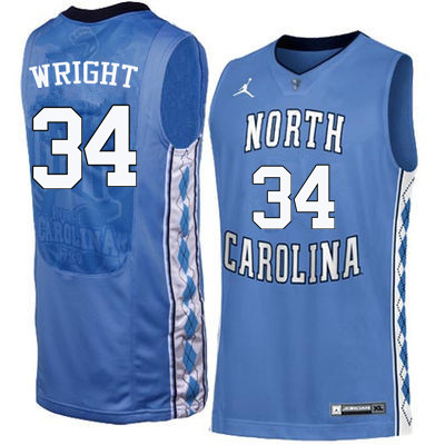 Men North Carolina Tar Heels #34 Brandan Wright College Basketball Jerseys Sale-Blue